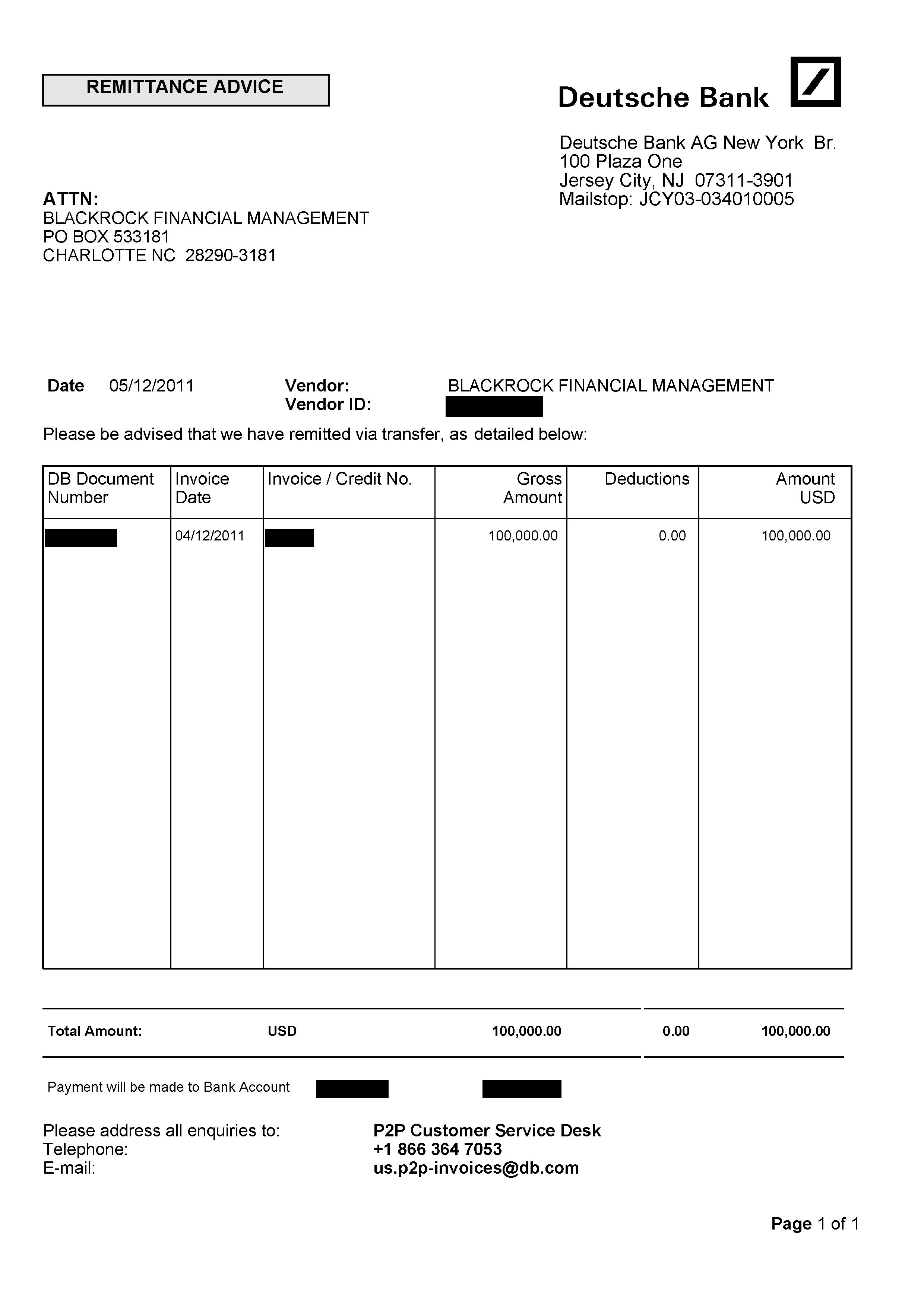 bank invoice