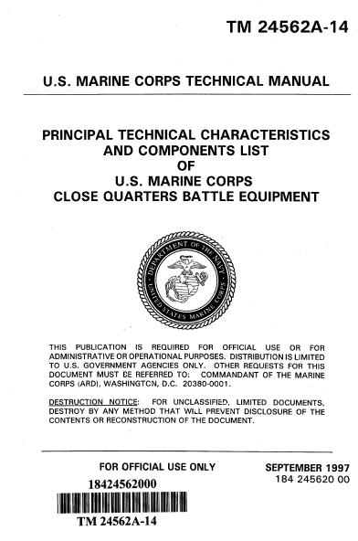 U.S. Marine Corps Close Quarters Battle Equipment Technical Manual