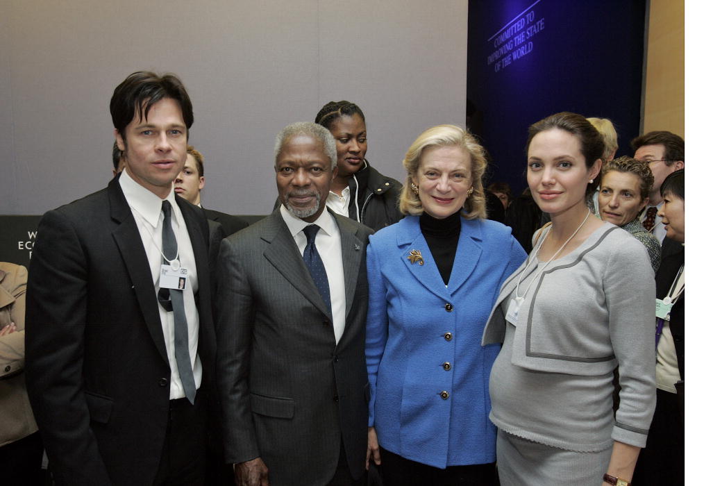 Secretary-General with Brad Pitt and Angelina Jolie in Davos