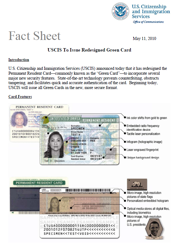 green card format