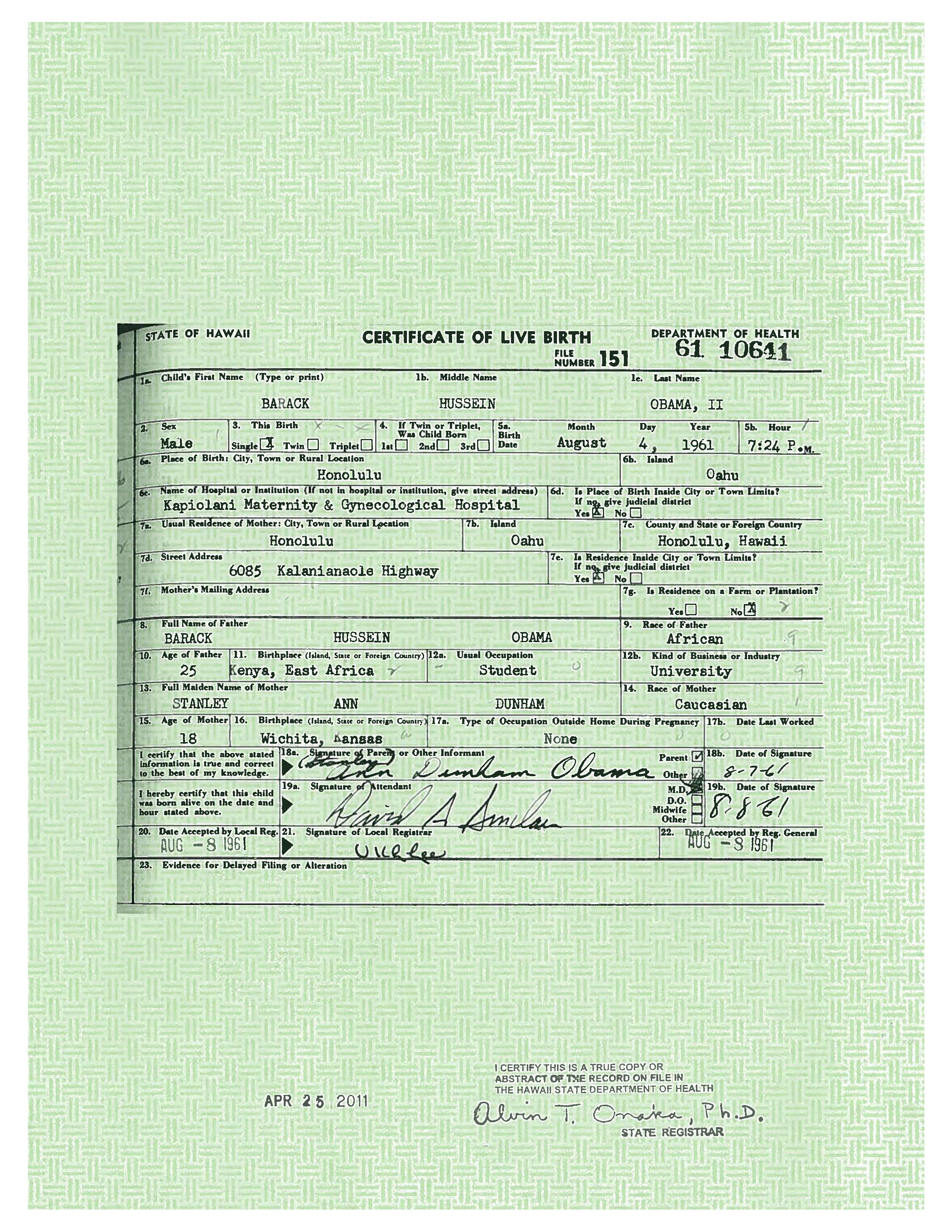Barack Obama #39 s Long Form Birth Certificate Public Intelligence
