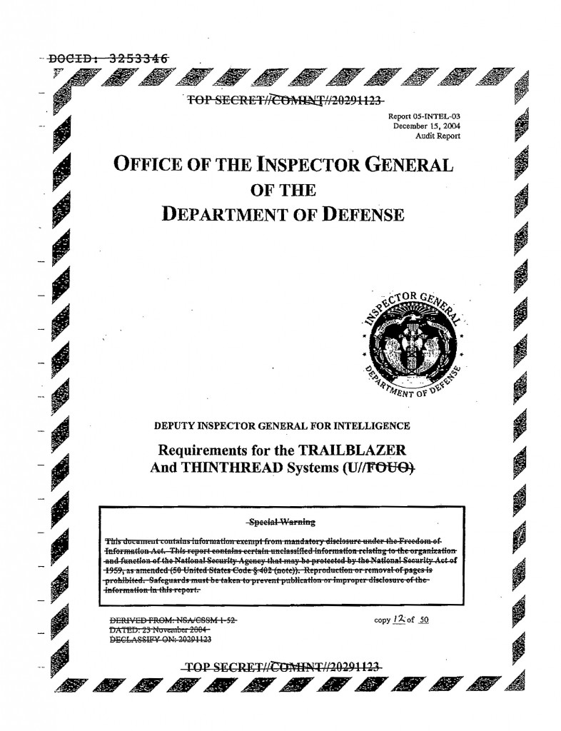 Declassified DoD Inspector General Report on NSA ...