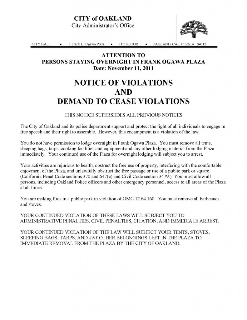 occupy oakland eviction notice public intelligence