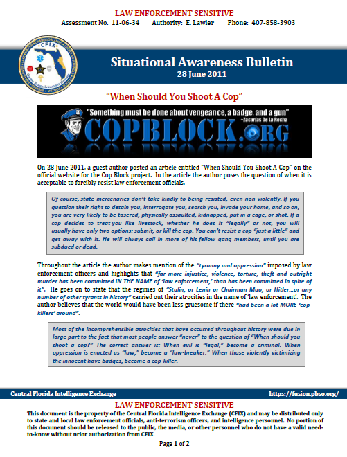 U Les Central Florida Intelligence Exchange Copblock Org Bulletin Public Intelligence