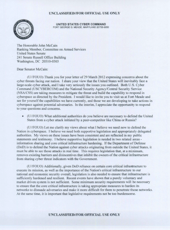 thank letter you questions Command U.S. Cybersecurity Legislation Position Cyber