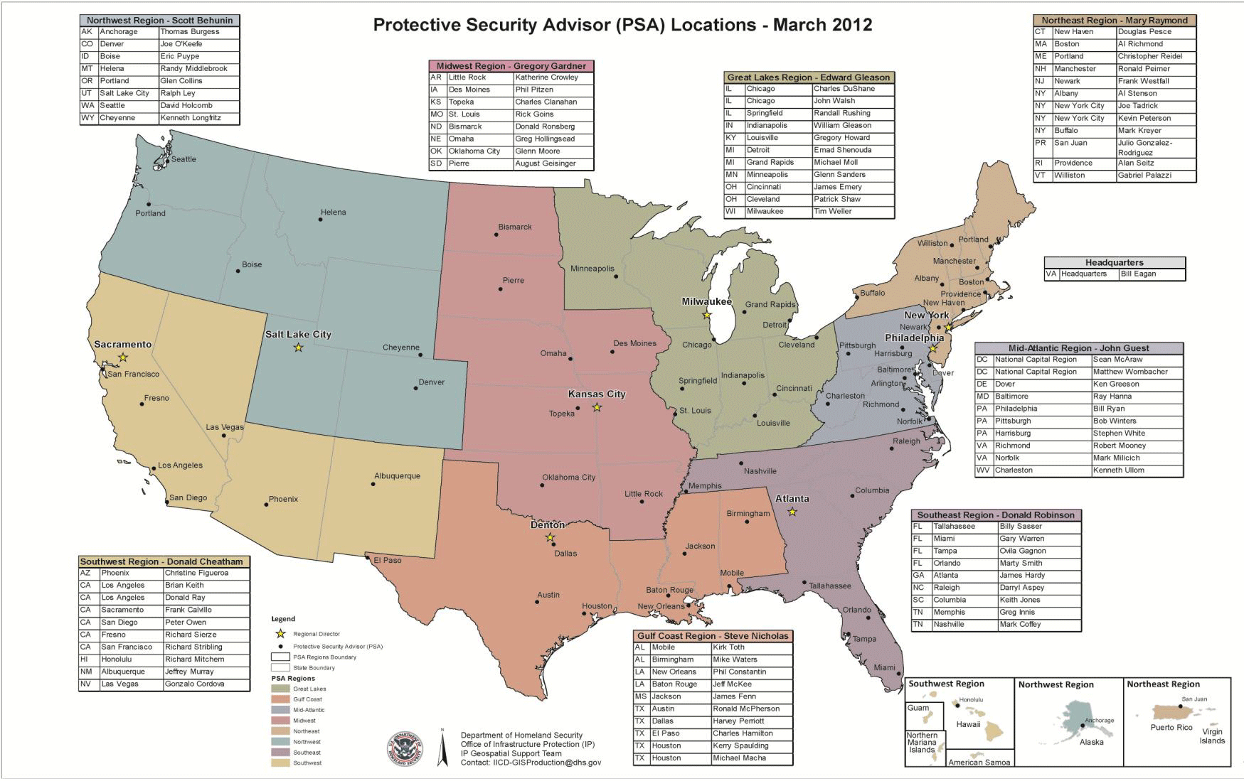 DHS Protective Security Advisor PSA Names And Locations March 2012 