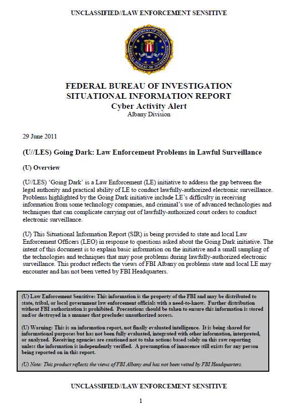 U Les Fbi Going Dark Law Enforcement Problems In Lawful Surveillance Public Intelligence