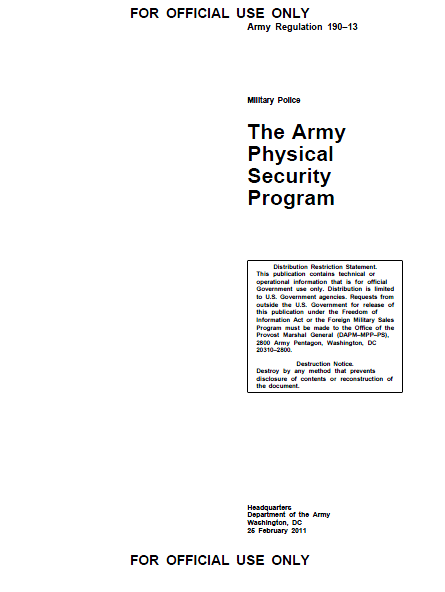 (U//FOUO) U.S. Army Regulation 190–13 Physical Security Program