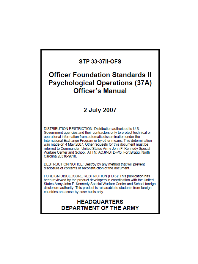 organizations exchange program Officer Operations Psychological U.S. Army Restricted