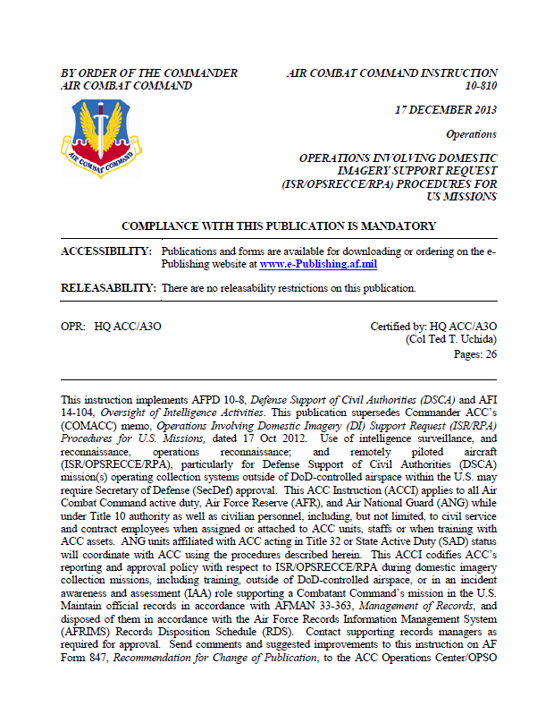 U S Air Force Instruction Domestic Imagery Requests For U S Missions 