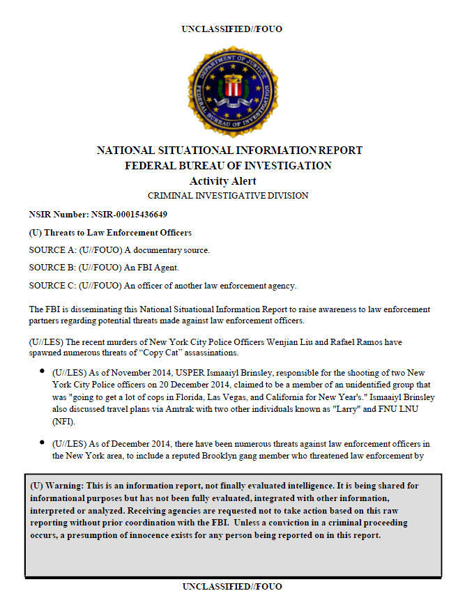 (U//FOUO) FBI Report: Threats To Law Enforcement Following Murders Of ...