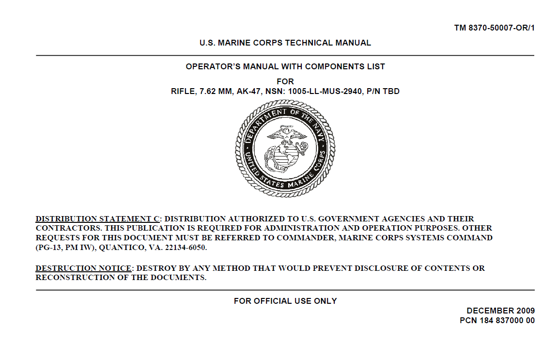 U Fouo U S Marine Corps Ak47 Operator S Manual Public Intelligence